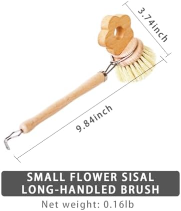 Kitchen Natural Beechwood Dish Brush with Handle Sisal Bristle Fruit Vegetable Scrubber Small Wooden Brush Designed for Cleaning Pot, Pan, Plate, Bowl and Utensil (Handle, Flower Shaped) - Image 2
