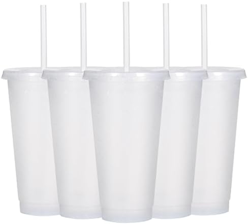 Suertestarry Tumbler with Straw and Lid,Water Bottle Iced Coffee Travel Mug Cup,Reusable Plastic Cups,Perfect for Parties,Birthdays,24oz-5 Pack (White, 5pack) by Suertestarry