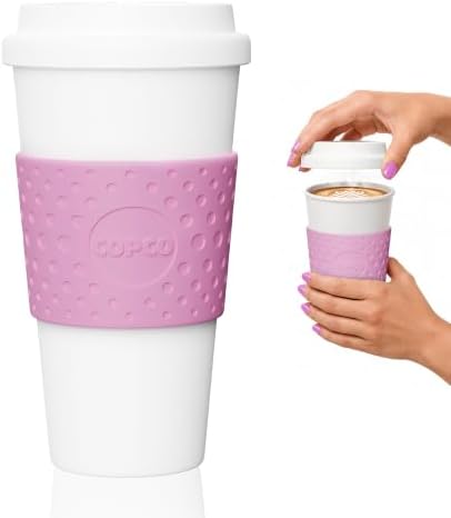 Copco Acadia 16 oz Travel Mug - Insulated Reusable Coffee Tumbler with Double-Walled Plastic, Leak-Proof Lid, BPA-Free - Portable Mug for Hot & Cold Drinks, Cup Holder Friendly (Bubble Gum) by Copco