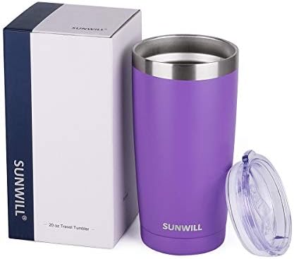 SUNWILL Travel Coffee Tumbler 20 oz, Insulated Mug with Lid, Stainless Steel Cup for Hot and Cold Drinks, Powder Coated Purple - Image 5