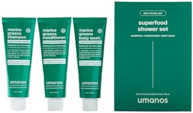 umanos Mini Travel Shower Set – Non-Toxic Shampoo, Conditioner & Body Wash | Clean, Natural, Eco-Friendly, Vegan, Sulfate-Free, Biodegradable, 100% Natural Fragrance | Travel Toiletries Set. by umanos