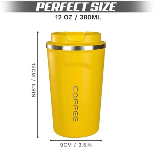 SPLMIFA Travel coffee mugs leak-proof, reusable coffee cup with lid, stainless steel vacuum insulated coffee tumblers, thermal insulation cups for men & women keep drinks hot & cold (2nd-Yellow, 12OZ) - Image 4