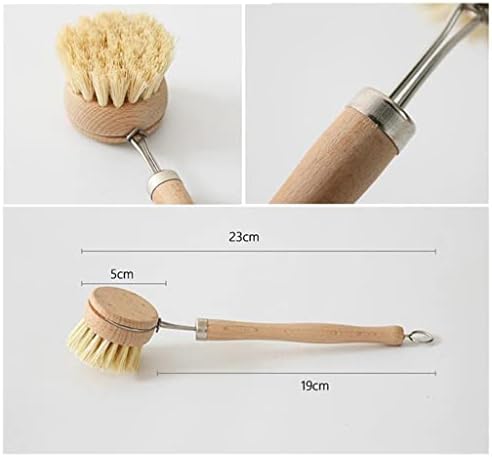 Dish Brush Bamboo Washing Brush with Long Wood Handle Replaceable Head Nylon Bristles Hanging Loop Suitable for dishwashing countertops Showers - Image 4