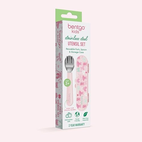 Bentgo Kids Stainless Steel Utensil Set - Reusable Fork, Spoon & Storage Case, PFAS- & BPA-Free, Easy-Grip Handles, Lightweight, Dishwasher Safe, School Lunch, Travel & Outdoors (NEW Ballet and Bows) - Image 7