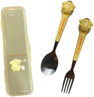 Stainless Steel Cutlery Tableware Flatware Silverware 3 Piece Set Portable Reusable Travel Cute Kawaii Anime Cartoon Dog Bunny for Boys and Girls (Yellow Pom Pom) by homb%C3%A4de