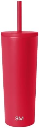 Simple Modern Insulated Tumbler with Lid and Straw | Iced Coffee Cup Reusable Stainless Steel Water Bottle Travel Mug | Gifts for Women Men Her Him | Classic Collection | 24oz | Ember Red by Unknown