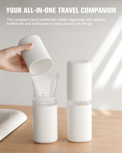 FERYES Travel Toothbrush and Toothpaste Holder – Large Capacity Oral Care Tools Organizer with Mouthwash Cups, Portable Tooth Brushes Case - White - Image 2