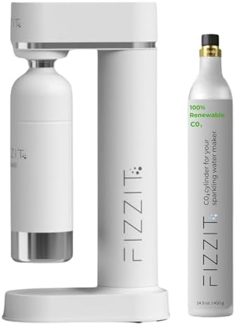 White Stainless Steel Sparkling Water Maker Soda Maker with CO2 Cylinder & 1L Reusable Bottle by FIZZIT