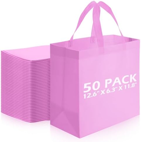 Reginary 50 Pcs Reusable Tote Bags Shopping Bags Non Woven, Pink by Reginary