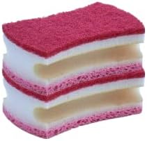 Superio Scrub Sponge with Grip (2 Pack) Heavy Duty Duel Sided Kitchen Sponge Cellulose Kosher Easy to use Dish wash Sponge (Red/Pink) by Superio