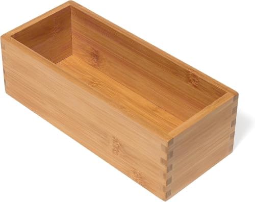 Lipper International Bamboo Wood Utensil Holder Storage Box for Cooking Tools, Makeup, or Office Supplies, 4" x 9 1/4" x 3" | (Pack of 6) by LipperInternational