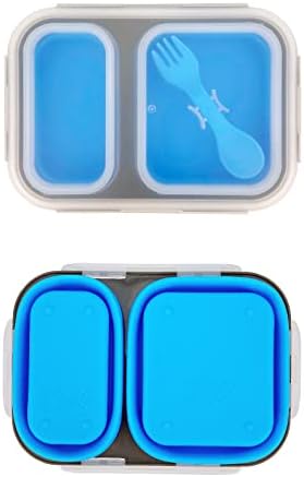 2 Compartments Collapsible Airtight Bento Box with Ideal Portion 600ml & 450ml and 2 in 1 Spoon & Fork, Food Grade Silicone Lunch Container for Adults Work Travel, Microwave Safe - Image 5