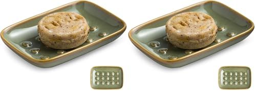 Soap Dish for Shower, Ceramic Soap Dish for Large Soap Bars, Non-Slip Soap Holder & Saver Tray with Floating Point Design for Bathroom, Shower, Kitchen Sink, Save Soap Loss (Pack of 2) by Miamolo