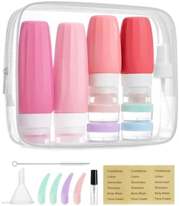 BAGSMART 18 Pack TSA Approved Travel Bottles for Toiletries, Leak Proof Silicone Travel Size Containers Bottles for Shampoo, Rose Pink by BAGSMART
