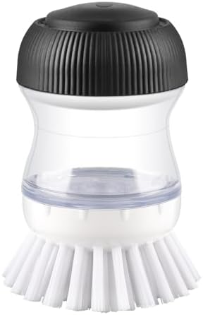 OYV Soap Dispensing Palm Brush, 1-Pack Dish Scrub Brush, Black/Clear/White by OYV