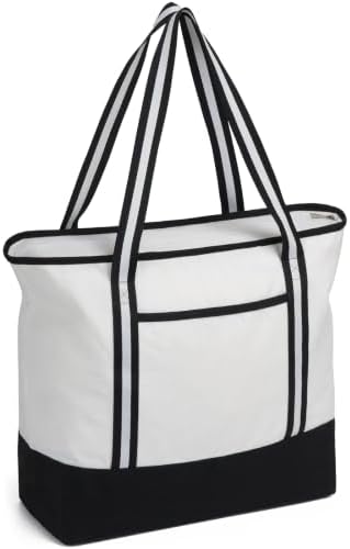Carbrea 15 Inch Large Canvas Tote Bag with Bottom Support, White, 1 Pack by Carbrea