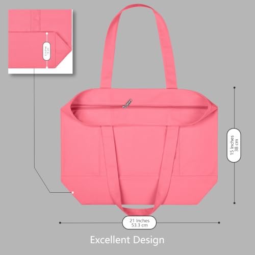 TOPDesign 1-Pack Canvas Tote Bag with an External Pocket, Reusable Grocery Shopping Bag, Top Zipper Closure, Daily Essentials (Rose Pink) - Image 5