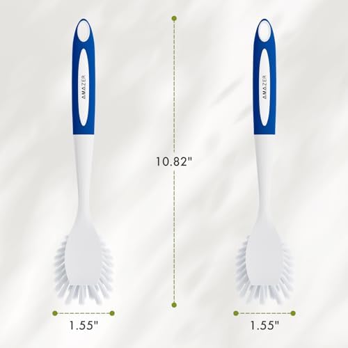 Amazer Dish Brush with Handle, 2 Pack Kitchen Scrub Brushes with Built-in Scraper for Cleaning, Dish Scrubber with Stiff Bristles for Sink, Pots, Pans (Blue+Blue) - Image 5