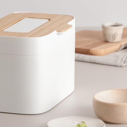 KAZAI. Compost Bin Kitchen 'Elin' | 1.2 GAL / 4.5L Countertop Compost Bin with Wooden Lid & Filter | Odor-Free, Dishwasher Safe, with Inner Bucket | Small Indoor Kitchen Composter | Off-White/Bamboo - Image 4