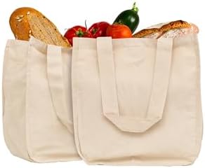 Best Canvas Grocery Shopping Bags - Cloth Grocery Tote Bags - Reusable Cotton Grocery Tote Bags with Bottle Sleeves by OrganicCottonMart