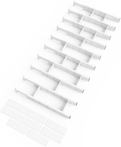 SpaceAid Bamboo Drawer Dividers with Inserts and Labels, Kitchen Adjustable Drawer Organizers, Expandable Organization for Home, Office, Dressers, 10 Dividers with 24 Inserts (17"-22" White) by SpaceAid