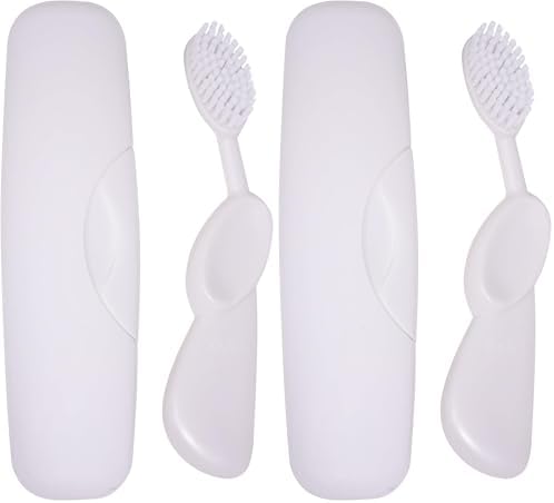 RADIUS Toothbrush Original Big Brush, BPA Free ADA Accepted - Left Hand - White Brush with White Case (Pack of 2) by RADIUSCorporation