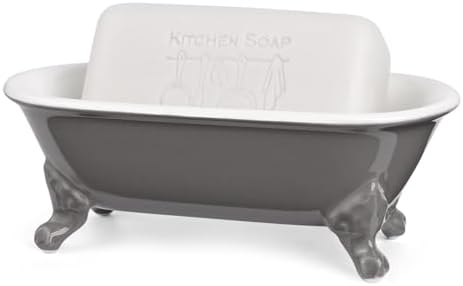 Ceramic Mini Clawfoot Bathtub Soap Dish,Bar Soap Holder,Stone Gray - Image 4