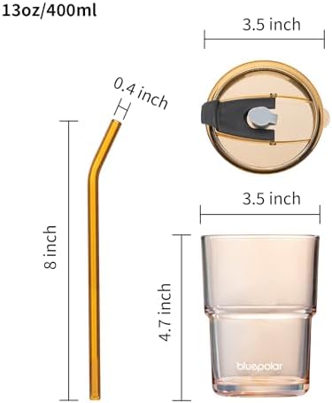 BLUEPOLAR 13oz/400ml Glass Water Tumbler with Straw and Lid Sealed Carry On Thick Wall Iced Coffee Cup Glass Cup for Water, Iced Tea Fruit Juice Etc (Amber) - Image 4