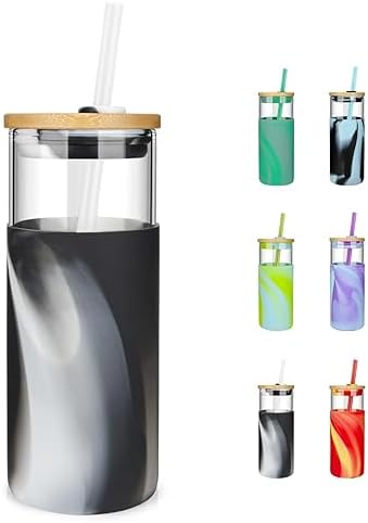Tronco 20 oz Glass Tumbler with Lids and Straws, Reusable Iced Coffee Cups by Tronco