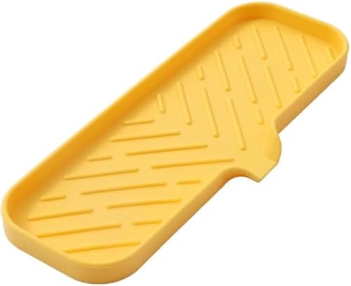MicoYang Silicone Soap Dish with Drain Spout — Self-Draining Double Sink Organizer Tray for Kitchen & Bathroom, Dispensers, Sponges & Soap Holder, Non-Slip & Dishwasher Safe, Yellow (Large, 12"×4") by MicoYang