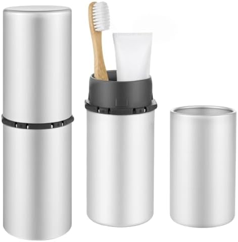 Aluminum Toothbrush Travel Case, Travel Toothbrush and Toothpaste Holder, Portable Toothbrush Mouthwash Cup Holder with Cover for Traveling, Bathroom, Camping, Business Trip-1Pack Silver by Oralphi
