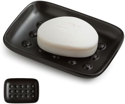 Miamolo Soap Dish, Ceramic Soap Holder Shower Soap Dish for Bar Soap Sponge, Soap Saver Tray for Bathroom Kitchen Sink, Black by Miamolo