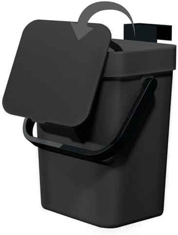 Compost Bin Kitchen, for use on Countertops or Under Sinks, Hanging Trash Can with Lid, Mountable Indoor Compost Bucket, for Cupboard/Bathroom/Bedroom/Office/Camping (Black 0.8 Gallon/3L) by CXGFVRE