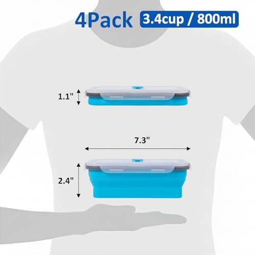Collapsible Silicone Food Storage Containers Set with Lid & Air Vent,Foldable Lunch Containers(4PCS,Blue,27oz) - Image 2