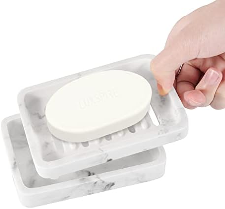 Luxspire Soap Dish Tray, Double Layer Soap Holder, White Marble by Luxspire