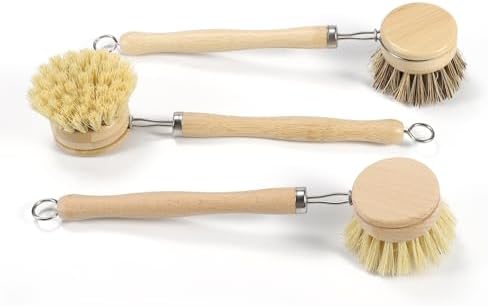 Long Handle Replaceable Head Pot Brush, Bamboo and Wood dishwashing Brush Set (2 Packs) - sisal/Mixed Brown Cleaning Brush, Suitable for Non Stick pots, Plates, Cups, etc - Image 7