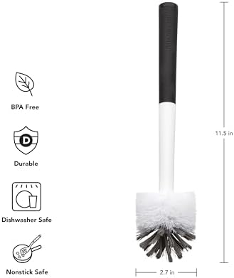 KitchenAid Narrow Neck Bottle Brush for Travel Mugs, Water Bottles, Vases, and More, Non Slip Comfort Grip Handle, Black and White - Image 2