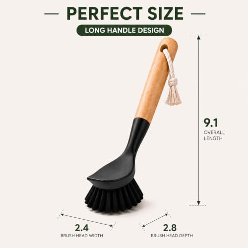 Kitchen Simple Bamboo Dish Brush with Built-in Scraper, 2 Pack Kitchen Brushes, Dense Black Bristles, Comfortable Grip, Hanging Rope, Scrub Brush for Pots, Pans, Dishes & Sink - Image 6