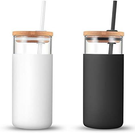 Tronco 20 oz Glass Tumbler with Lids and Straws, Reusable Iced Coffee Cups by Tronco