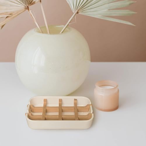 Aoheuo Modern Bamboo Fiber soap Holder and soap Dish Combination (Removable),5.12 Long by 3 Wide, 0.98 inches high, Used in Kitchens, bathrooms, and bar Sinks (Off White(3 Pack)) - Image 3