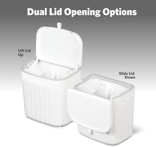 Glad Roomate Under Counter Waste Bin | Space Saving Small Trash Can for Kitchen Cabinet, Bathroom or Office | Dual Lid for Ease of Opening, 7 Liter, White - Image 3