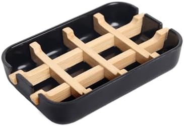 Bamboo Fiber Soap Holder & Dish Combination, Black by Ninebendstreams