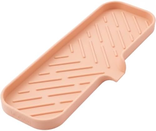 MicoYang Silicone Soap Dish with Drain Spout — Self-Draining Double Sink Organizer Tray for Kitchen & Bathroom, Dispensers, Sponges & Soap Holder, Non-Slip & Dishwasher Safe, Pink (Large, 12"×4") by MicoYang