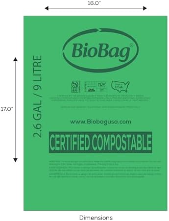 2.6 Gallon Compostable Food Scrap Bags by BioBag, 100 Count, BPI Certified, Meets ASTM D6400 Standards, Made in USA, Kitchen Counter Bin Liners - Image 3