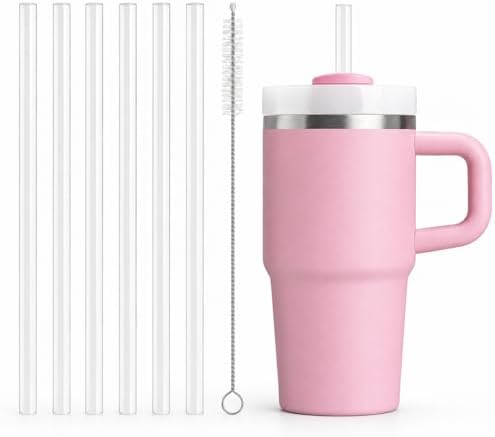 Replacement Straws Compatible with 20 oz Stanley Quencher Tumbler, 8.5 Inch Reusable Straws, Drinking Cup Accessories, Clear-6 Pack by Bubrike