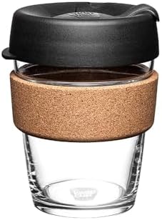 KeepCup Brew Cork, Reusable Glass Tumbler with Natural Cork, Tall Coffee Cup 12oz / 340ml - Black by KeepCup
