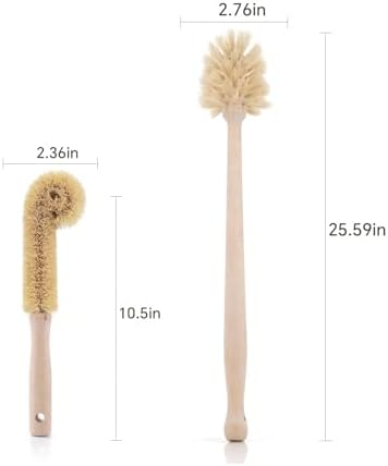2-Piece Wooden Bottle Brush Set - Includes Tapered Cup Brush & L-Shape Coconut Scrubber - Beech Wood Cleaning Kit for Water Bottles, Glassware & Vases - Image 2