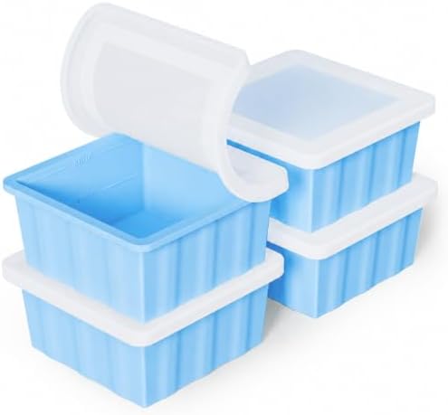 Silicone Freezer Tray for Soup Ice Cubes: 2-Cup Freezing Trays with Lid for Meal Prep - 4Pack Silicon Soup Portion Freeze Tray Make Stock Souped Ice Cube by GGOW