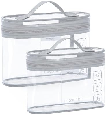 BAGSMART TSA Approved Toiletry Bag, 2 Pack Clear Makeup Cosmetic Bag Organizer, Quart Size Travel Bag for Toiletries, Carry-on Travel Accessories Essentials, Gray-2pcs by BAGSMART