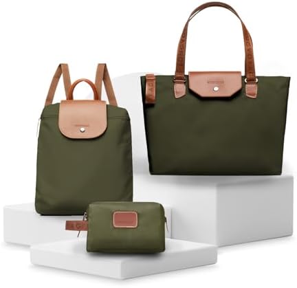 Longvoyage Bonne Vivante 3-Piece Travel Bag Set, Roll-Up Backpack, Large Waterproof Bag & Cosmetic Case, Matching Travel Accessories, Green by LONGVOYAGE
